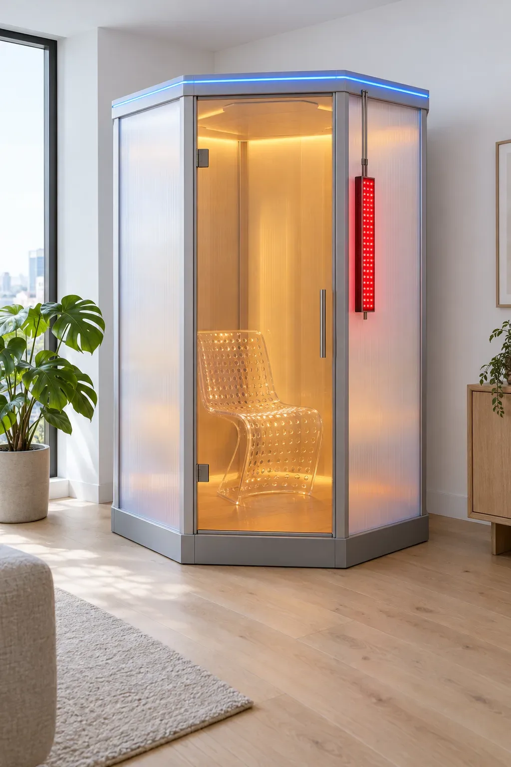 The Apartment Sauna hexagonal one-person pod
